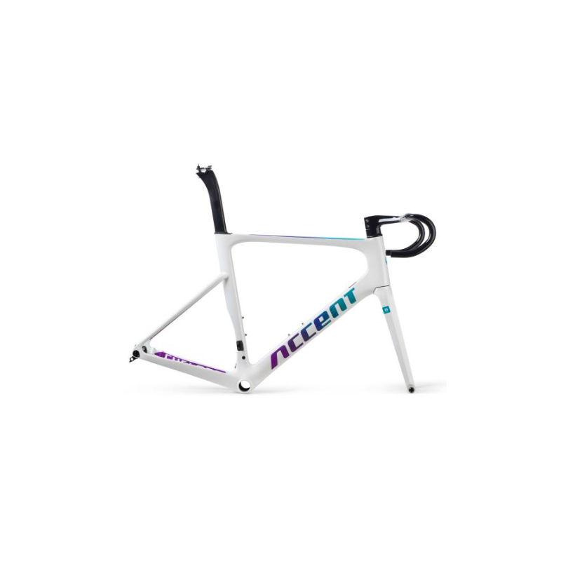 Rama szosowa ACCENT Cyclone Carbon Disc świeża biel  (rama, widelec, kierownica, stery, wspornik siodła) 142x12mm 100x12mm