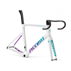 Rama szosowa ACCENT Cyclone Carbon Disc świeża biel  (rama, widelec, kierownica, stery, wspornik siodła) 142x12mm 100x12mm