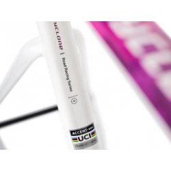 Rama szosowa ACCENT Cyclone Carbon Disc biały / różowy  (rama, widelec, kierownica, stery, wspornik siodła)142x12mm 100x12mm