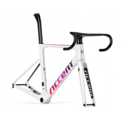 Rama szosowa ACCENT Cyclone Carbon Disc biały / różowy  (rama, widelec, kierownica, stery, wspornik siodła)142x12mm 100x12mm